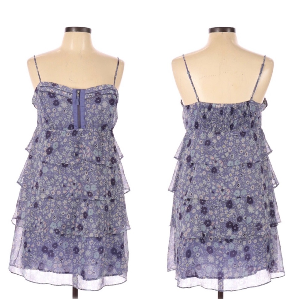 American Eagle Blue Floral Sleeveless Ruffle Dress